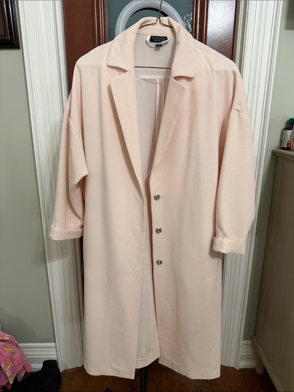 Topshop Blush Pink Long Single-Breasted Coat